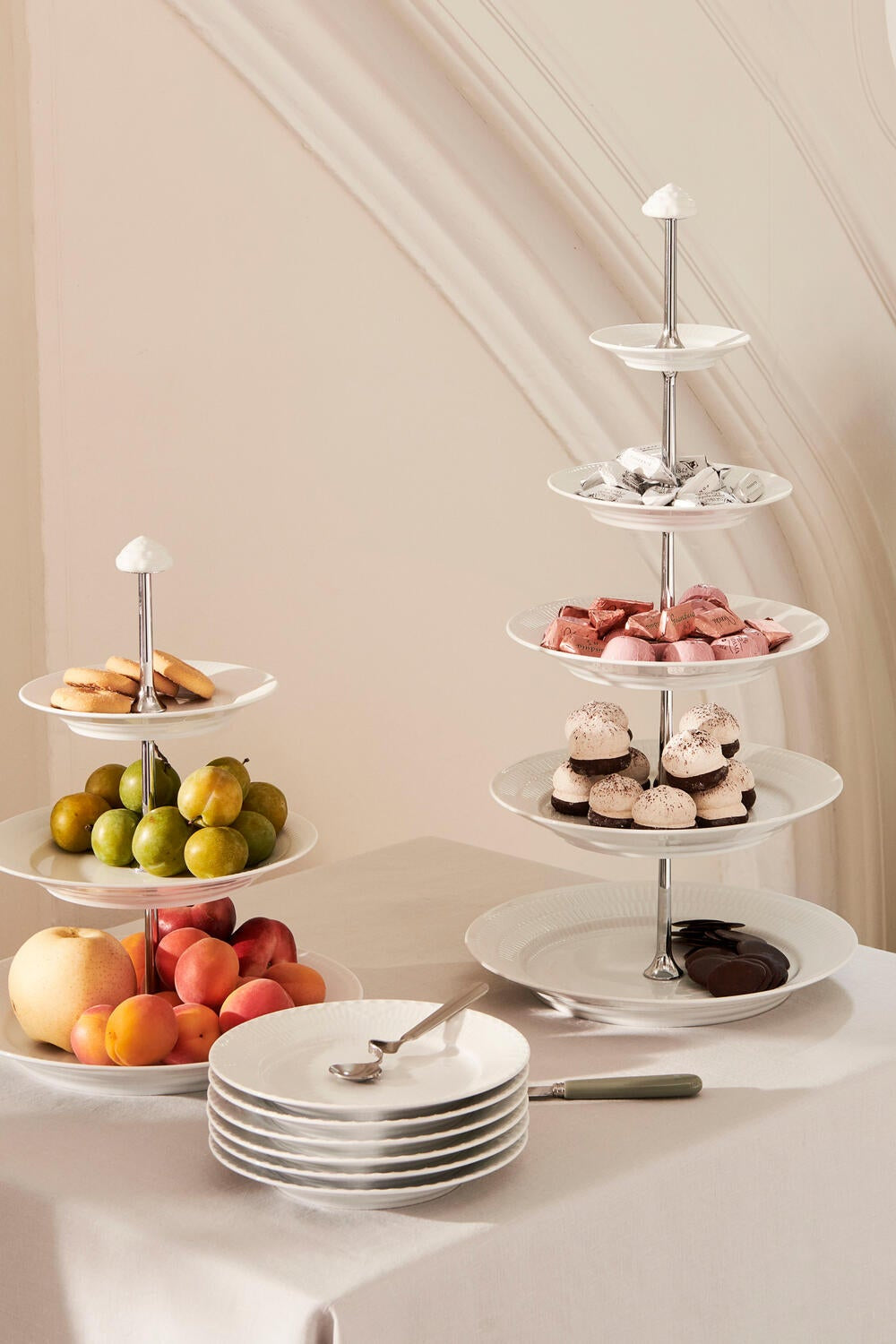Hvid Riflet etagere, - 3 Lag